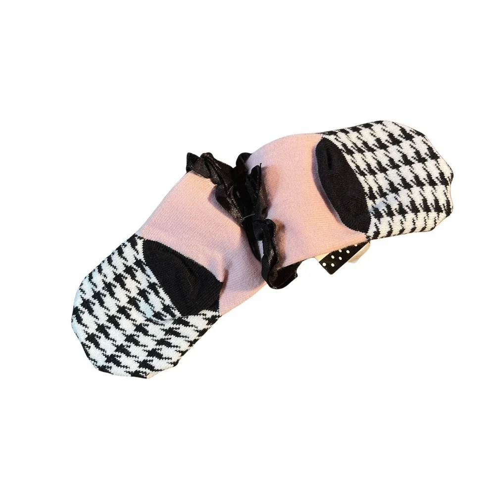 Jackson Ganz Houndstooth Ruffle Bow Socks Pink Baby 0-12 Months 2 Pair
